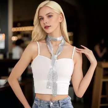 Алюминиевый шарф с блестками, ожерелье для мужчин и женщин, легкий сверкающий дизайн, ожерелье с воротником, декоративный аксессуар чёрный