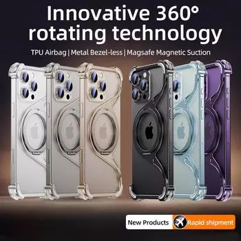 Алюминиевый сплав безрамный магнитный держатель-подставка чехол для iPhone 16 Pro Max 15 Pro Hollow противоударный для Magsafe Phone Cover iPhone 16 чёрный