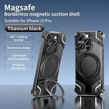 Алюминиевый сплав безрамный рассеиватель тепла для чехла телефона Magsafe для iPhone 15 14 13 Pro Max беспроводная зарядка ударопрочный магнитный кронштейн бампер чехол iPhone 15 чёрный