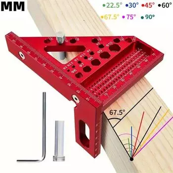 Алюминиевый сплав Деревообработка Высокоточная прямоугольная треугольная линейка Разметка и шкала маркировки Измерительный инструмент со штифтами красный