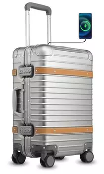 алюминиевый сплав с зарядкой большая несущая рама все оборудовано TSA 360 градусов бесшумный двойной деловой поход S [YOETEY] чемодан, корпус, USB/TypeC