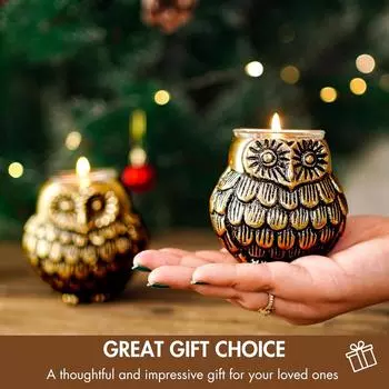 Aluminium Owls with Votives Set of Mother and Child | Statue for Home Decor Tabletop Living Room | Candle Holder Gift Showpiece