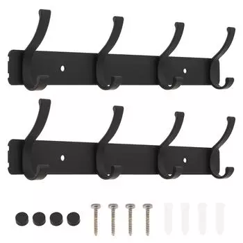 Aluminum 2pcs 10 Inch Arc Coat Rack 4 Hooks Each Wall Mount Heavy Duty Universal Space Saving чёрный