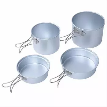 Aluminum Cooker Set 4 Pieces Solo Camping Outdoor Disaster Prevention Lightweight Compact Storage Bag Included Silver Aluminum Cooker Combo [Simple