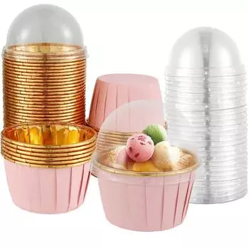 Aluminum Foil Cupcake Liners With Lids, 50 Pcs 5.5 Oz Round Cake Cup Ramekins Muffin Liners For Home Kitchen One Size