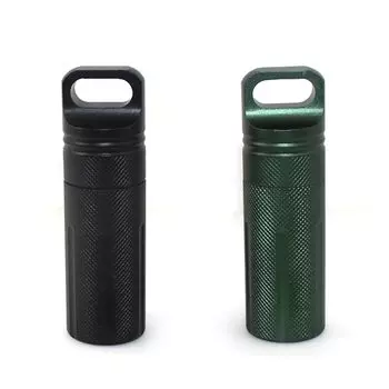 Aluminum Pill Bill Capsule Case 2 Pack SENHAI Sealed Waterproof Small Item Storage Box Portable Case with Carabiner Green - Black,