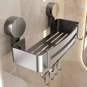 Алюминиевая полка для ванной на присоске без сверления, настенная полка для душа, держатель для бутылок с шампунем, для хранения в ванной комнате