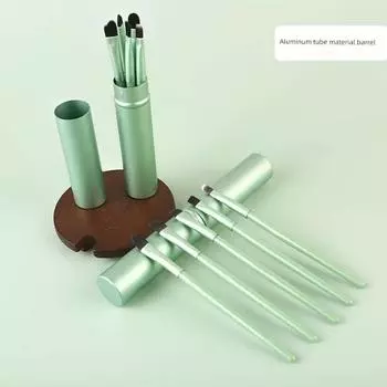 Aluminum Tube Eyeshadow Brush Set Fiber Hair Makeup Brush Details Portable Full Set Makeup Tools Barrel Brush Nose Shadow Manufacturer Aluminum barrel set of 5 (green)