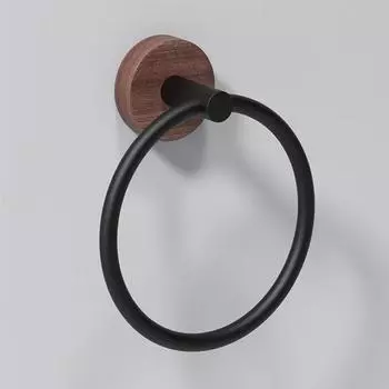 Aluminum+Walnut Wood Towel Ring, Hand Towel Holder for Bathroom, Towel Rack Hanger for Kitchen Wall Mount Heavy Duty Storage