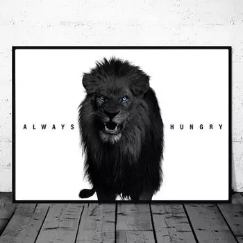 Always Hungry Lion Modern Nordic Animals Black White Paintings Wall Art Canvas Posters and Prints Living Room Home Decor Picture 21x30cm No Framed белый