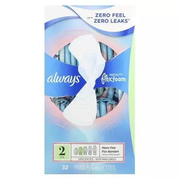 Always, Infinity Flex Foam с Flexi-Wings, размер 2, большой, без запаха, 32 подушечки