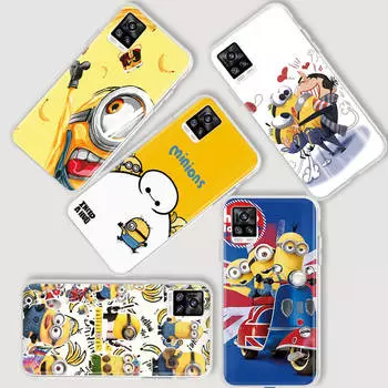AM29 Миньоны мультфильм прозрачный чехол для Samsung A04 A14 A23 A34 A54 M23 M33 M52 M53 Realme 10 9 C30S C35 C55 VIVO Y02 Y21 Y33S Y51 X80 V25 крышка Realme 9 Pro коричневато-жёлтый