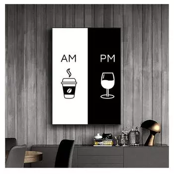 Am Coffee PM Wine Sign Print Кухня Ресторан Плакат Холст Картина Модульная настенная живопись в скандинавском стиле Домашний декор Современная картина 21cm30cm NoFrame