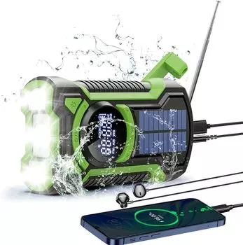 AM/FM/SW Bluetooth-динамик IP65 Водонепроницаемый пылезащитный портативный радиоприемник с ручным генератором Динамо-фонарик Солнечное радио зелёный
