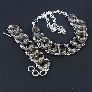 Amaizng дымчатый топаз драгоценный камень ручной работы 925 стерлингового серебра ювелирные изделия дымчатый топаз ожерелье браслет комплект, антикварный ювелирный комплект, браслет подарок на годовщину 20 коричневый