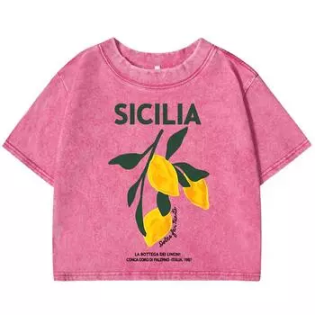 Amalfi Coast Italia Lemon Fruit Printing Women Washed Tops Summer T-Shirt O-Neck Slim T Shirts Soft Fitness Streetwear M