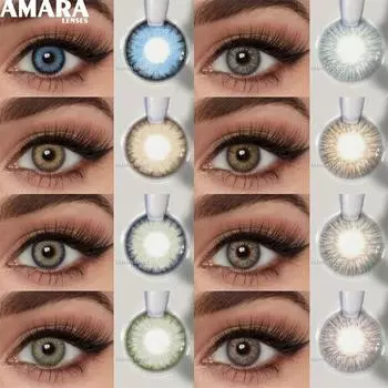 AMARA 1 пара контактных линз натурального цвета, линзы для глаз, голубые линзы для глаз, коричневые линзы, серые зрачки, ежегодные косметические зеленые контакты