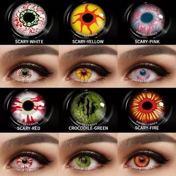 AMARA 2 шт., красочные контактные линзы для Хэллоуина, аниме, линзы для косплея, разноцветные линзы, желтые линзы, линзы для косплея