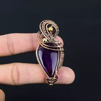 Удивительный аметистовый драгоценный камень, ручная работа, чистая медная проволока, обернутая в кулон, ювелирное изделие 2.56 Inches фиолетовый