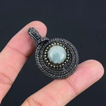 Удивительный аквамариновый драгоценный камень, ручная работа, медная проволочная обертка, потрясающий кулон для нее 1.77 Inches синий