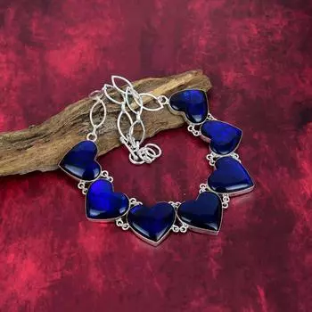 Amazing Blue Flash Labradorite Necklace, 925 Solid Sterling Silver Gemstone Necklace, Handmade Dainty Jewelry Adjustable with 18 inches синий