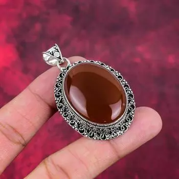 Удивительный кулон из цельного серебра 925 пробы с сердоликом, ювелирное украшение ручной работы с драгоценными камнями на День памяти 2.24 Inches коричневый