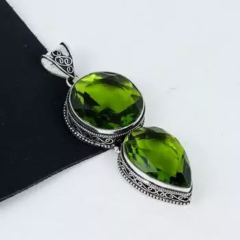 Amazing Peridot Gemstone Pendant 925 Sterling Silver- Handmade Design, Everyday Wear Jewelry, Unique Peridot Double Stone Pendant Gifts 2.95 зелёный