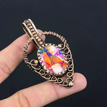 Удивительный розовый медный колючий устричный драгоценный камень, ювелирное изделие ручной работы, подвеска из чистой медной проволоки 3.03 розовый