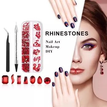 Amazon 12-Grid Nail Art Набор бриллиантов особой формы, Love Horse Eye Плоское дно Бриллиант особой формы Diy Nail Art Украшение