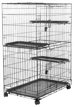 Amazon Basic Cat Cage Cat Cage Large 3 Tiers 91L x 57W x 129H cm Foldable Black чёрный