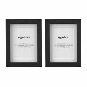 Amazon Basics Rectangular Photo Frame with Mat 2 Pack Mat, 13x18cm, 10x15cm, Black, чёрный