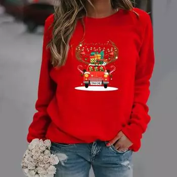 Amazon Ebay Wish Быстро продаваемая Независимая станция Рождественский узор Печать Толстовка Круглый вырез Weartemu Толстовки Толстовки S