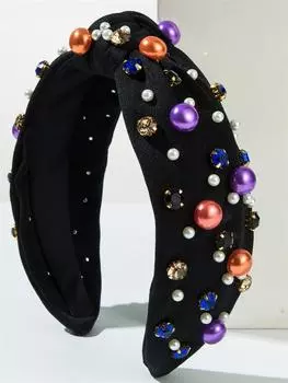 Amazon Хэллоуин Повязка на голову Женская Тканевая Узловая Высокая Повязка на голову Жемчужная Повязка со стразами One Size чёрный