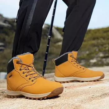 Amazon hot-selling winter hiking shoes men s waterproof snow boots high-top outdoor velvet sneakers thermal cotton shoes 39 чёрный