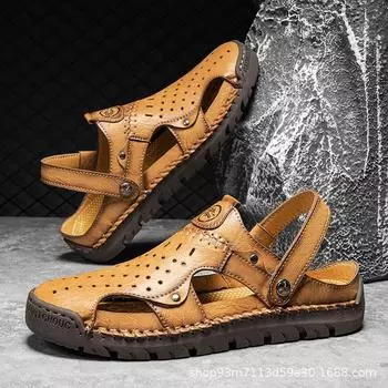 Amazon Summer Men s Large Size Sandals Men s Tide Casual Cool Slippers Men s Shoes Sewn Shoes 38 чёрный