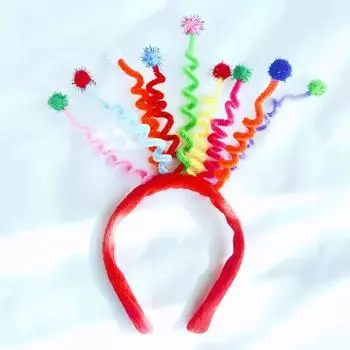 Amazon Wacky Birthday Party Headband, Милая помпоновая повязка на голову на весну, Реквизит для фотосессии на вечеринке, Аксессуар для волос красный