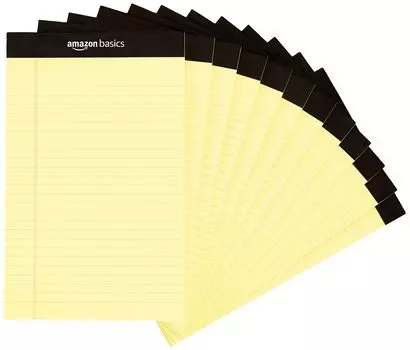 AmazonBasics Memo Pad Тонкий линованный блокнот для записей 13 x 20 см Желтый 50 листов 12 книг Набор жёлтый