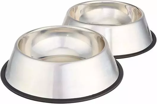 AmazonBasics Pet Bowl Stainless Steel Feeder Set of 2 for Dogs