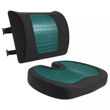 AmazonBasics Подушка для сиденья Поясничная поддержка Охлаждающий гель Пена с памятью Черный 42 см x см x 7 см x 32 см x 10 см Набор прямоугольной и 37,9 см/32,9 2, чёрный