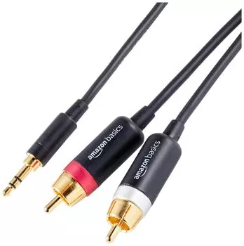 AmazonBasics RCA адаптер аудиокабель для усилителя (3.5 Aux - 2 RCA) Активная колонка с позолоченным штекером черного цвета 7,6 м