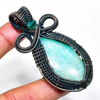 Амазонит, аметист, драгоценный камень, медная проволочная подвеска, 2,56 дюйма 2.56 синий