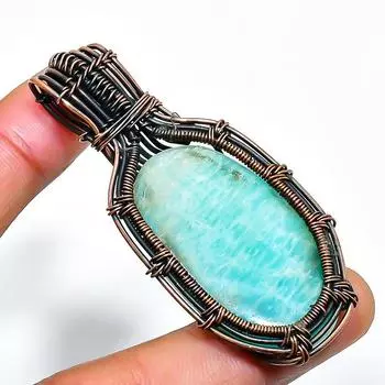 Амазонит драгоценный камень ручная работа медная проволочная подвеска 2.36 2.36 синий