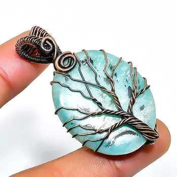 Амазонит драгоценный камень ручная работа медная проволочная подвеска 1.77 1.77 синий