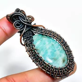 Амазонит драгоценный камень ручная работа медная проволочная подвеска 2.36 2.36 синий