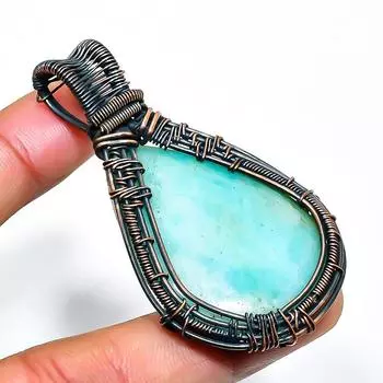 Амазонит драгоценный камень ручная работа медная проволочная подвеска 2.36 2.36 синий