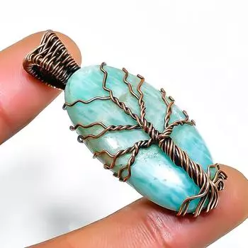 Амазонит драгоценный камень ручная работа медная проволочная подвеска 1.77 1.77 синий