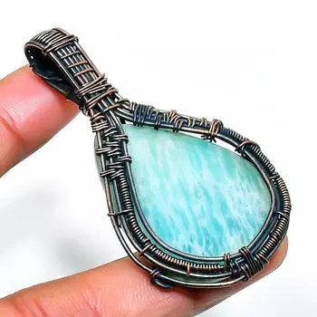 Амазонит драгоценный камень ручная работа медная проволочная подвеска 2.36 2.36 синий