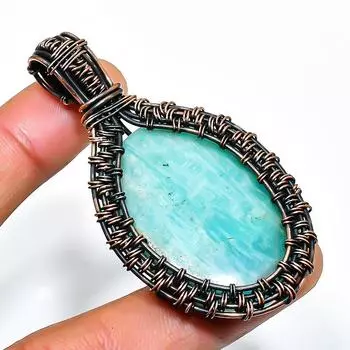 Амазонит драгоценный камень ручная работа медная проволочная подвеска 2.36 2.36 синий