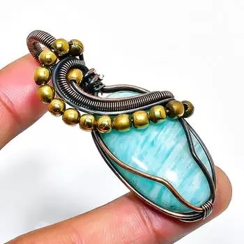 Амазонит драгоценный камень ручная работа медная проволочная подвеска 2.36 2.36 синий