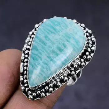Амазонит драгоценный камень ручной работы из стерлингового серебра 925 пробы подарок ювелирное изделие кольцо размер 6.5 G7Y70